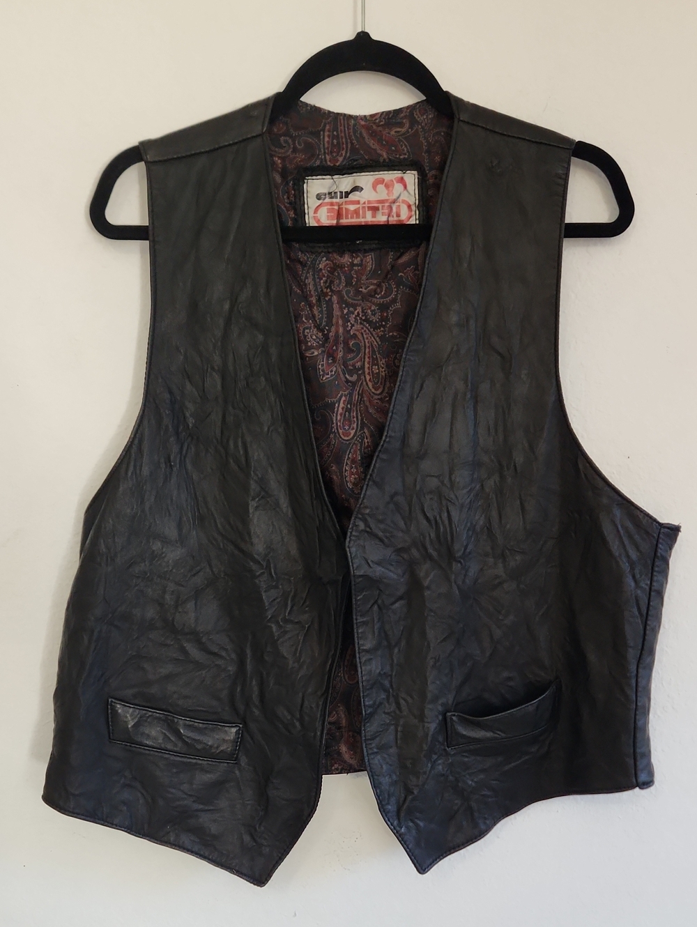 Vintage CUIR DIMITRI Black Genuine Leather Vest Unisex Western Biker RockNRoll